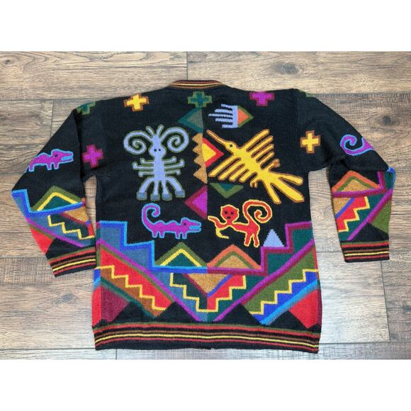 VTG Illary Peruvian Baby Alpaca Cardigan Sweater Women Large Colorful Primitive - Picture 5 of 8